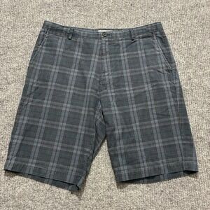 Calvin Klein Mens Chino Shorts Size 34 Blue Plaid Cotton Flat Front Mid Rise